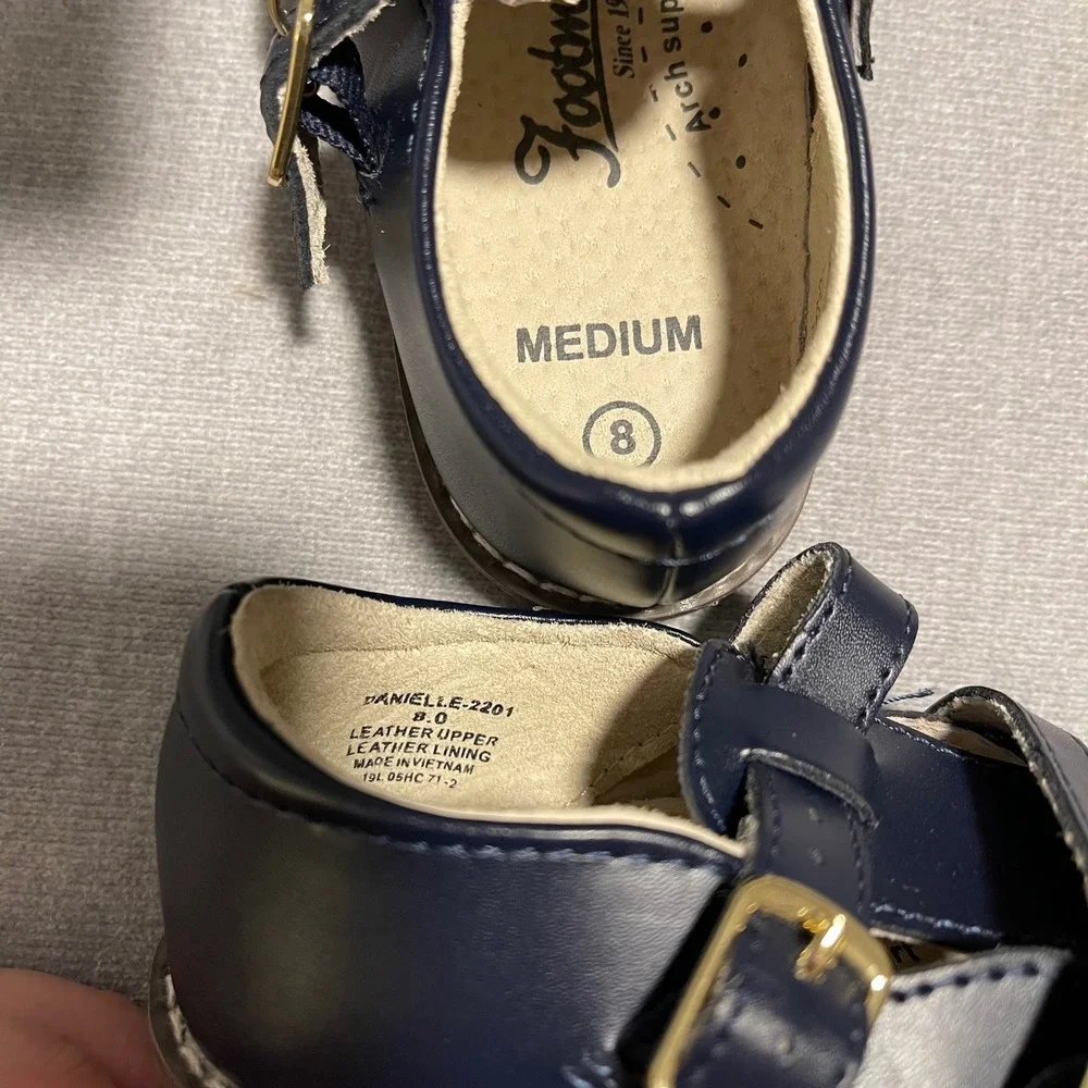 Footmates Navy Blue Leather Mary Jane Shoes Danielle Kids Size 8 Medium‎